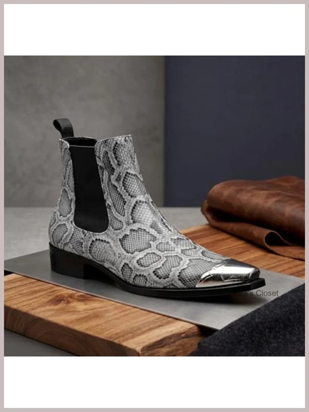 Snake Print Chelsea Boots Pointed Toe Slip-On Western Dress Ankle Boots